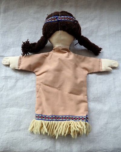 Vintage Handpuppe Indianer Indianer Mädchen handgefertigt bemalt Gesicht - Bild 7 von 12