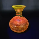 Blenko Crackle Topaz / Green Swirl Hand Blown 6.75” Glass Decanter Vase 8318