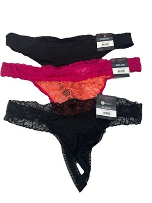 3 Pairs Women's Lace Thong Panties Size 3XL  2 Black One Org & Pink Sexy {104}