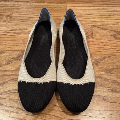 WOMENS ROTHY S THE FLAT BALLET SHOES BLACK BLUE CREAM  US 8