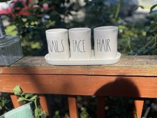 Rae Dunn Hair Face Nails with Tray Bathroom Vanity Set with Cup Holder, EUC
