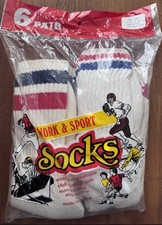 Vintage Men's Size 10-13 Red Blue Stripe 6 Pair Tube Socks USA Cotton/Poly Blend