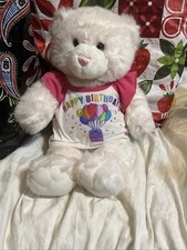 BUILD A BEAR White  Light Pink Bear with Pink Nose  Happy Birthday Shirt