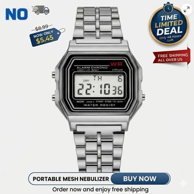 F-91W-1 Men s 2025 Digital Silver Steel Watch Classic Alarm Light Waterproof
