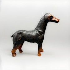 Hand Carved Leather Dachshund Dog Figurine Folk Art Brown Statue