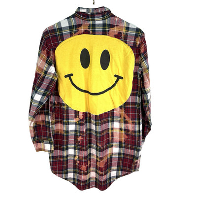 Natural Reflections Smiley Face Hand Bleached Flannel Small Festival Grunge Boho