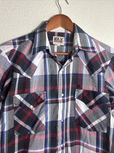 Vintage Ely Cattleman Pearl Snap Hemd kariert Kurzarm mehrfarbig Herren Medium - Bild 3 von 14