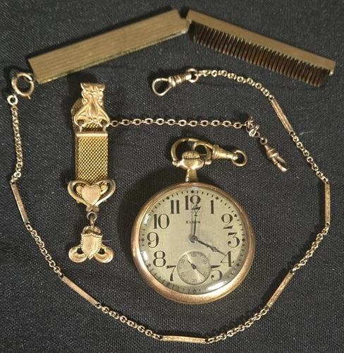 Elgin Pocket Watch Scrap Parts Antique Fob Rare Comb Parts GF Recovery Lot!