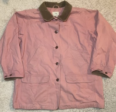 Vintage LL Bean Pink Brown Corduroy Button Barn Jacket Coat Cotton