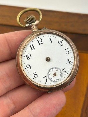 Vintage Pocket Watch Winding .800 Silver Galonne 45mm 6 Rubis Running/Repair