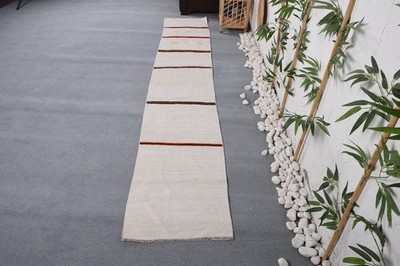 Vintage Turkish Kilim Rug 1,7x9,9 ft (51x301 cm), Beige Oriental Wool Rug