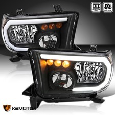 Fits 2007-2013 Toyota Tundra 2008-2017 Sequoia Black Led Bar Headlights Lamp Lr