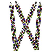 Buckle-Down Suspenders, Houndstooth Black White Multi Neon 1.5-Inch (Us Import)