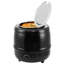 10.5QT Electric Soup Warmer Kettle Hinged Lid Black Commercial Soup Pot Catering