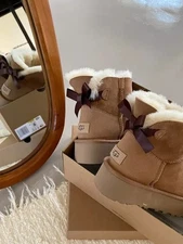 Women's Shoes U GBrown Suede MINI BAILEY BOW II Slip On Ankle Boots Xmas Gift&