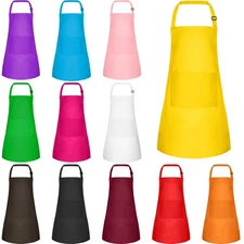 12 Pack Kids Aprons with Pockets | Adjustable Chef Art Aprons for Crafts