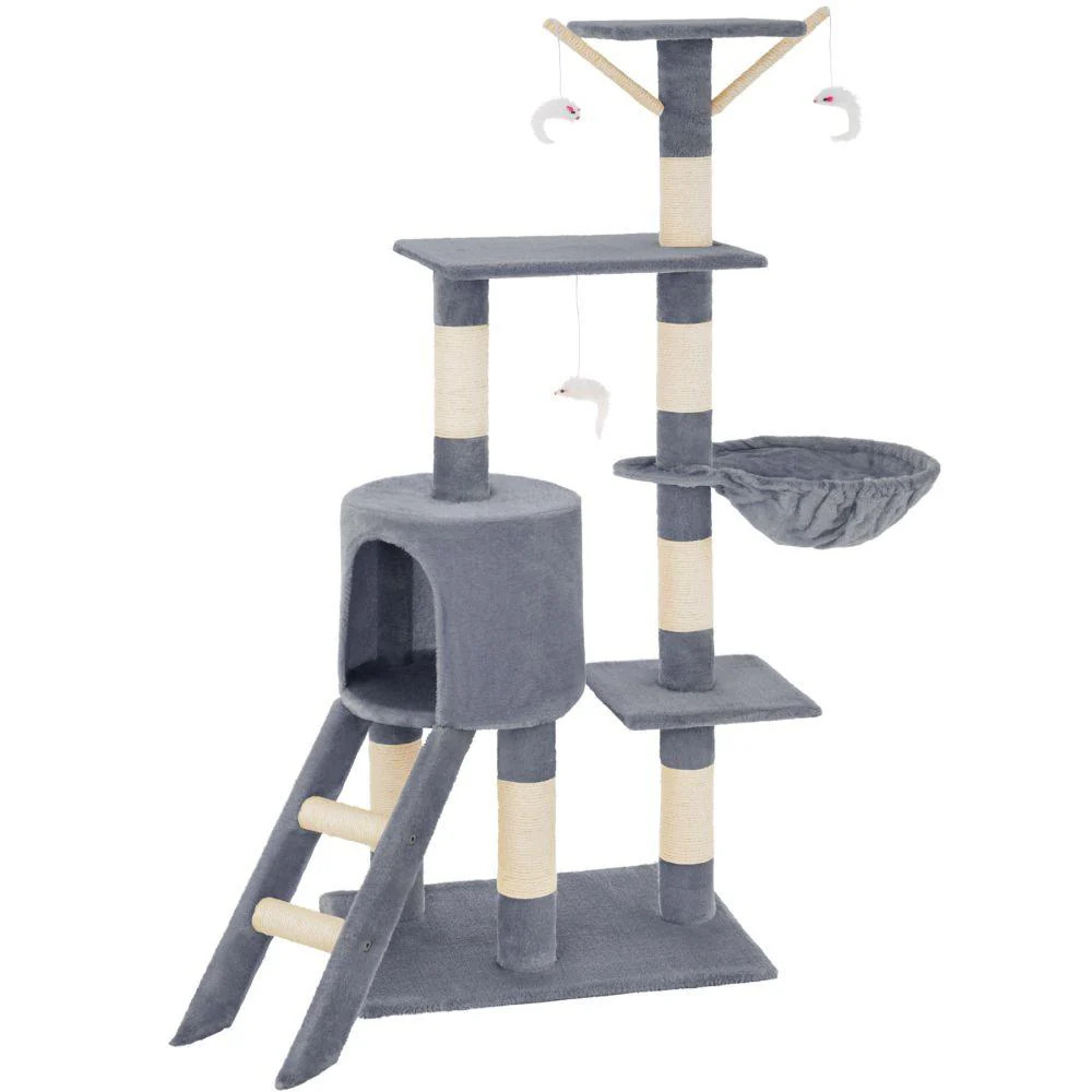Arbre à chat 142 cm gris Helloshop26 pour stopper les griffures sur canapé