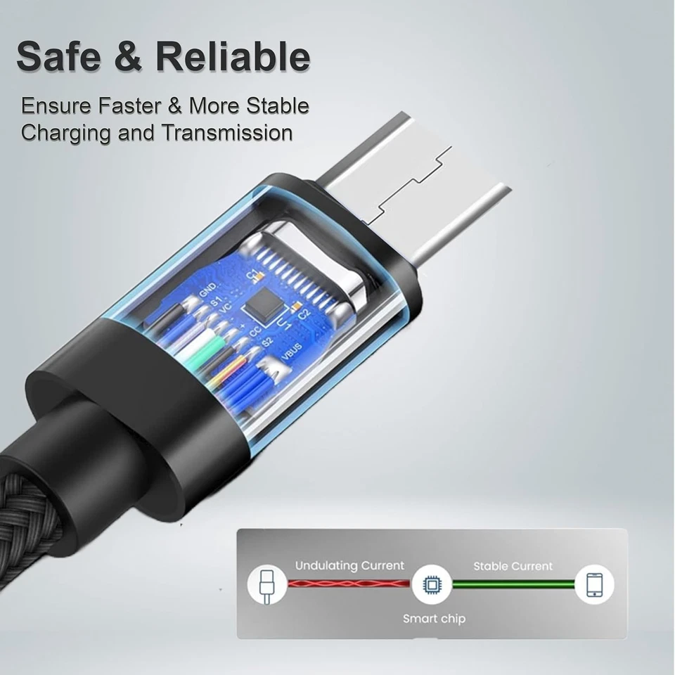 Long Micro USB Cable, High Speed Data Sync Fast Charger Charging Lead 1M 2M 3M - Image 4 of 4