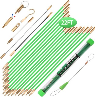 22FT Fiberglass Running Electrical Wire Cable Glow Rods Wire Pulling, Fish Rods