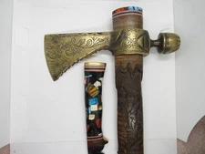 R.W. Wilson Custom Handmade Engraved Tomahawk Piece Pipe knife set