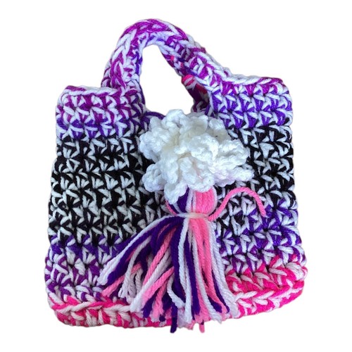 Granny Handmade Homemade Crocheted Little Girls Purse Purple Pink Black