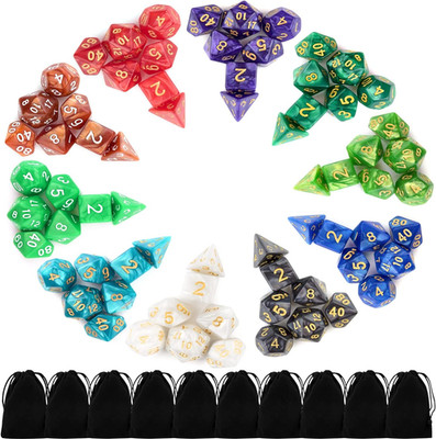 70 Pcs Polyhedral Dice Set for Dungeons and Dragons - 10 Complete 7-Dice Sets wi