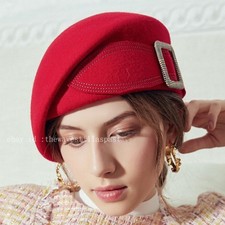 Wool Felt Beret Fascinator Hats for Women Tea Party Wedding Pillbox Hat with Bow