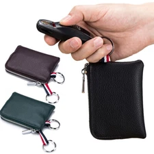 Mens Leather Coin Purse Change Pouch Wallet Zipper Card Holder with Key Chain US