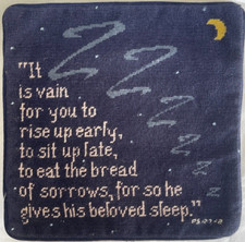 Bible Verse Psalm 127:2 14" Hand Crafted Needlepoint Pillow Cover