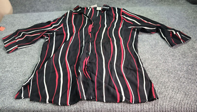 White Stag Woman Blouse/Shell Sheer Striped Black/White/Red L-S 18W/20W Buttoned
