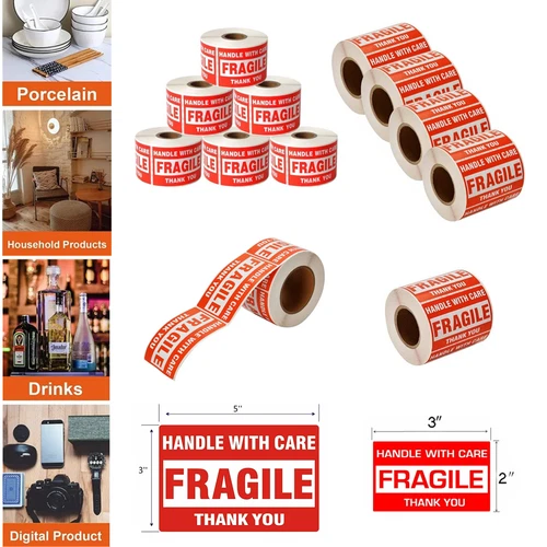 3000 Fragile Stickers 2x3 3x5 Fragile Label Sticker Handle With Care 500/roll