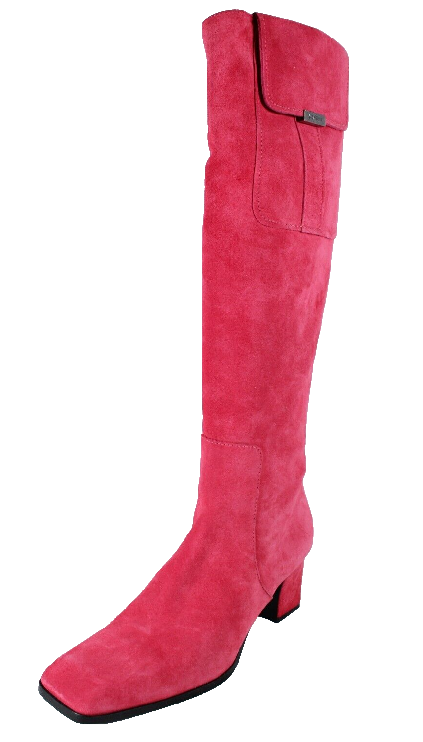 Stivali YVES SAINT LAURENT rosa punzonato scamosciato logo tasca punta quadrata tacco 7 5