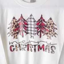 New Merry Christmas Holiday Cheetah Trees White Sweatshirt Women's Size 4XL