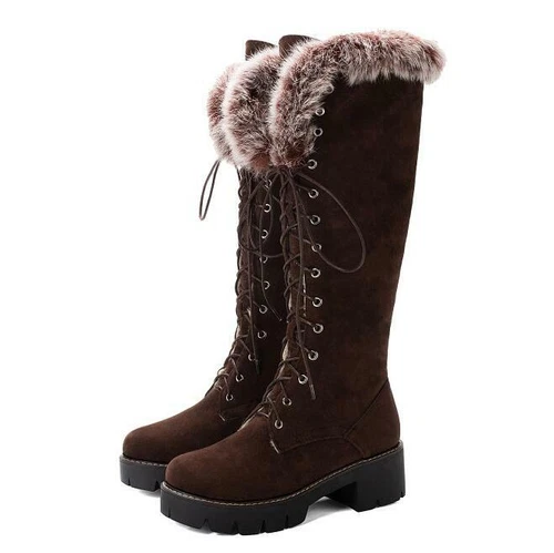 Winter Fur Lined Warm Lace Up Knee High Boots Womens Outdoor Shoes New - Bild 4 von 10