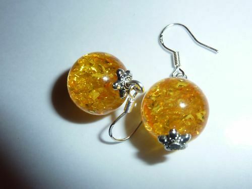Boucles D'oreilles Clips Vintage Années 90 - Plastique Jaune Ambré Avec Strass, Générique, Occasion