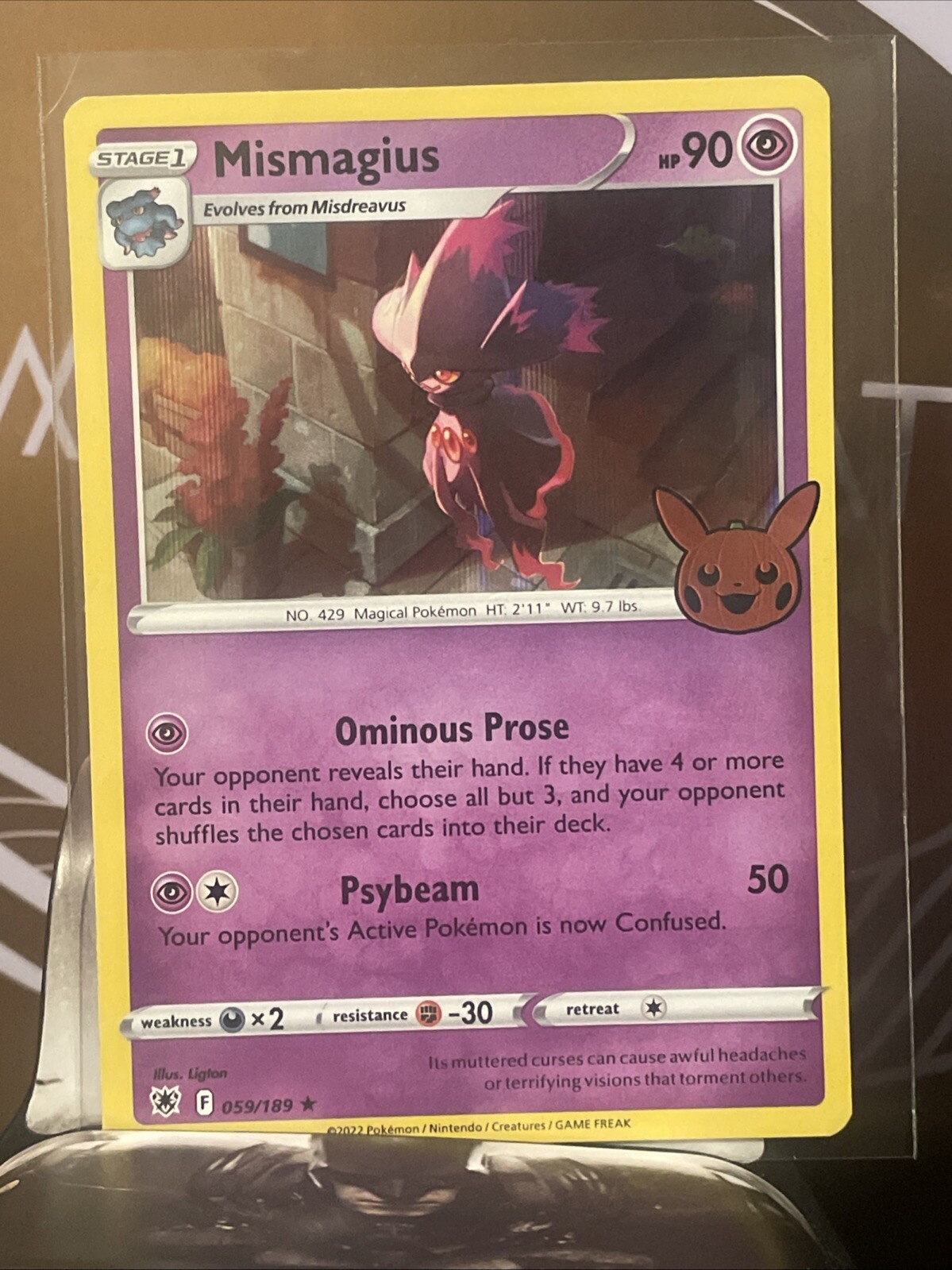 Mismagius 059/189 Trick Or Trade Halloween Pokémon TCG Pikachu Stamp