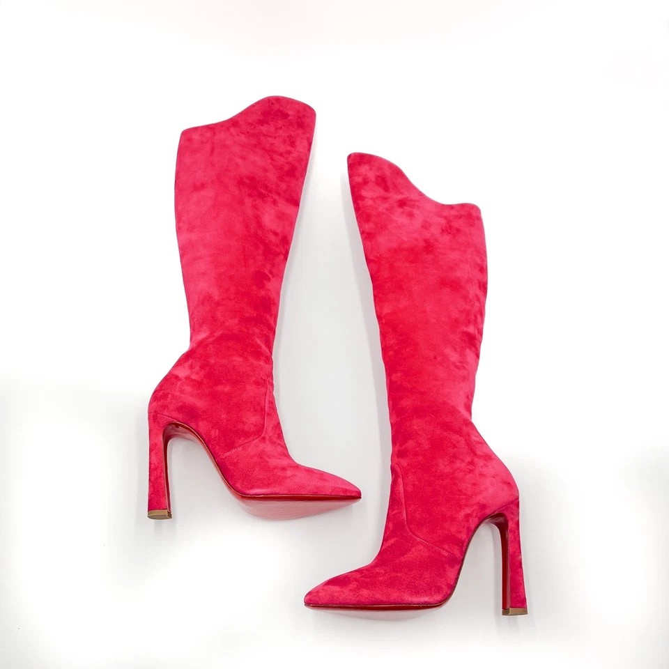 Christian Louboutin Botas Tacón Sobre la Rodilla Cuero Gamuza Rosa EU 38 Foto 4 de 4
