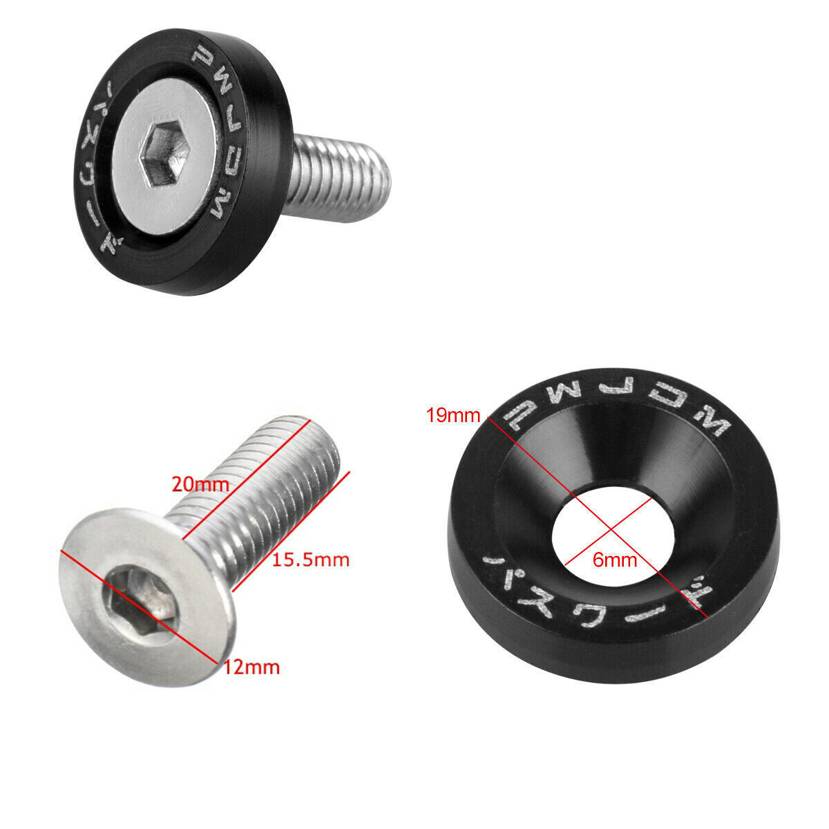 Engine Dress Up 20X Gold XYC Billet Aluminum Fender/Bumper Washer/Bolt Engine Bay Dress Up Kit E Jdm Black - Foto 2