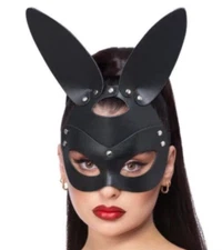 Fever Black Mock Leather Rabbit Mask Sexy Furry Dominatrix Halloween Accessory