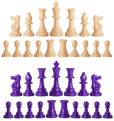 Staunton Triple Weighted Chess Pieces   Set 34 Natural & Purple - 4 Queens  