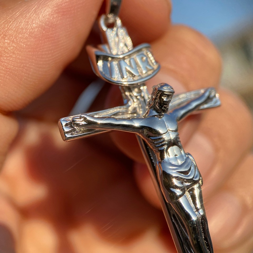 Real Solid 925 Sterling Silver Jesus Crucifix Cross Shiny Pendant Large ...
