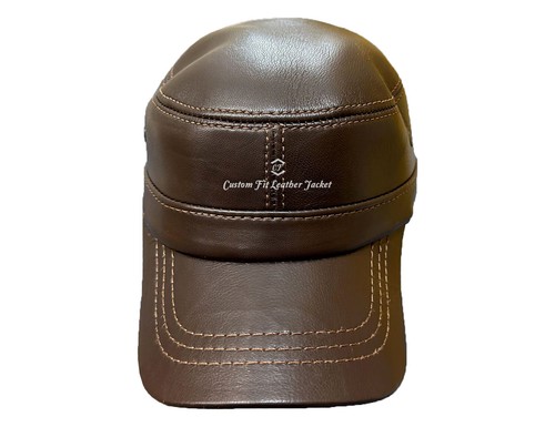 New Unisex Brown 2 Holes Castro Cap High Quality Real Genuine Leather Beret Hat - Picture 2 of 3