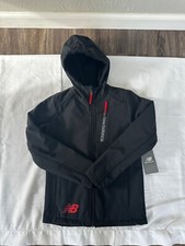 New Balance Boys Black Full Zip Hooded Soft Shell Jacket Size small 8 RN 130893