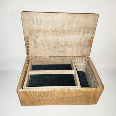 Handmade Wood Jewelry Box Sliding Tray-EMERALD GREEN Suede-9x6x3.25-Numbered