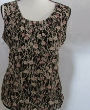 New NWOT Nine & Co Nine West brown sleeveless cap floral tunic blouse l