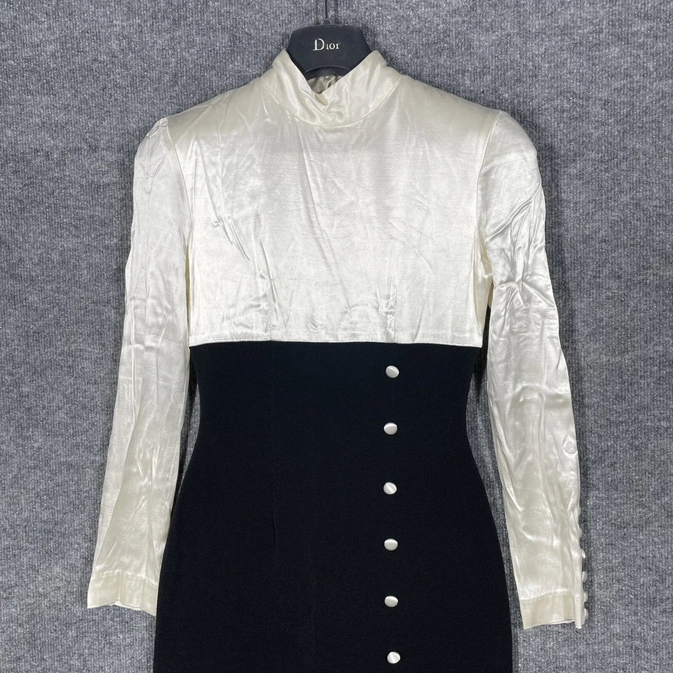 Vestido de cóctel vaina vintage años 80 vanguardista dos tonos negro blanco LILLIE RUBIN Foto 2 de 4