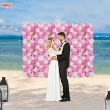 3D Flower Wall Panel-12pcs Artificial Flower Wall Background Silk Rose Wedding