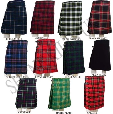 SHYNE KILTS U.K 8 Yard Kilts Scottish Mens Kilts 16oz, Casual Kilt, Various Sizes and Tartans