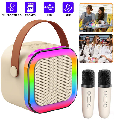 Kinder Mini Karaoke Maschine Bluetooth Lautsprecher mit 2 Mikrofonen&LED-Lichter