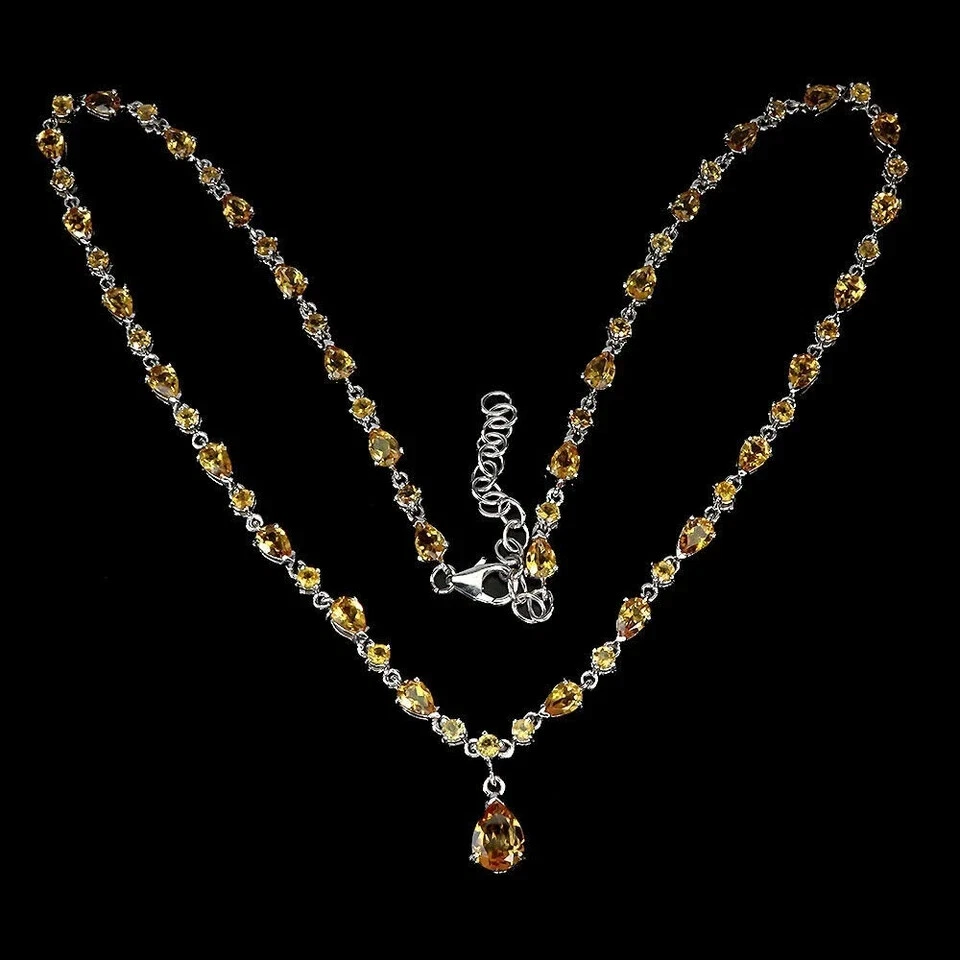 Женское теннисное ожерелье из цитрина грушевидной огранки 12 карат с отделкой белым золотом 14 карат - Изображение 2 из 3